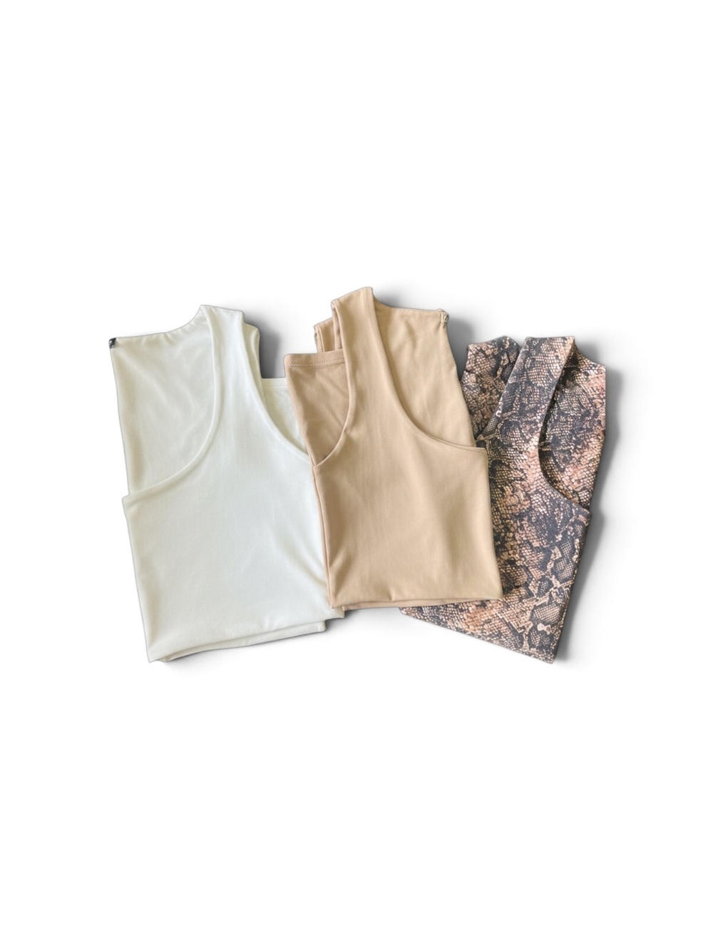 Zara Women’s Tank Top Trio — White, Beige, Snake Print